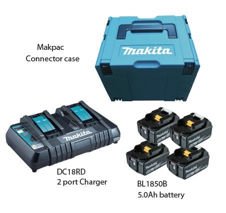Makita Battery Kit18V5.0Ah x 4pc, Multi Charger x 1pc MKP3PT184